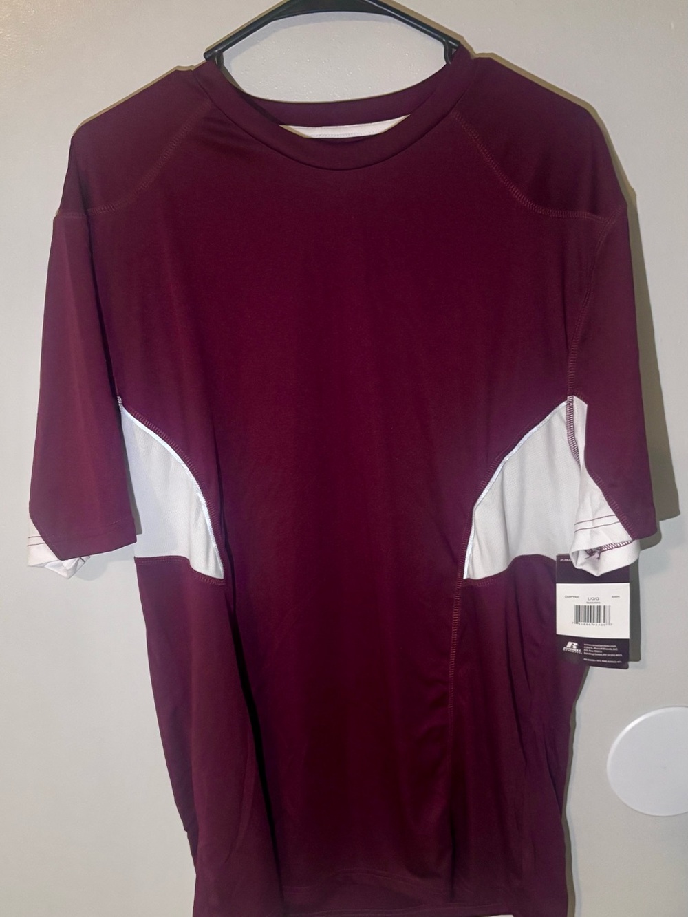 Russell Athletic Maroon Short Sleeve Performance Shirt with White Panels